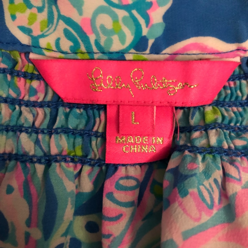 Lilly Pulitzer Elsa silk top Dream Team paisley leaves starfish lobsters shells - Picture 6 of 10